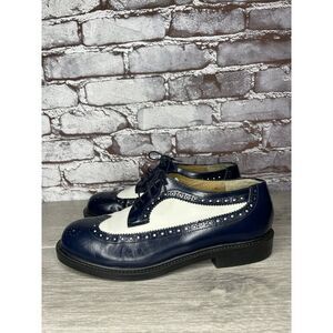 VTG CW Clifford Wills Blue White Lace Up Oxfords Shoes Women Sz 38EU/7.5M US